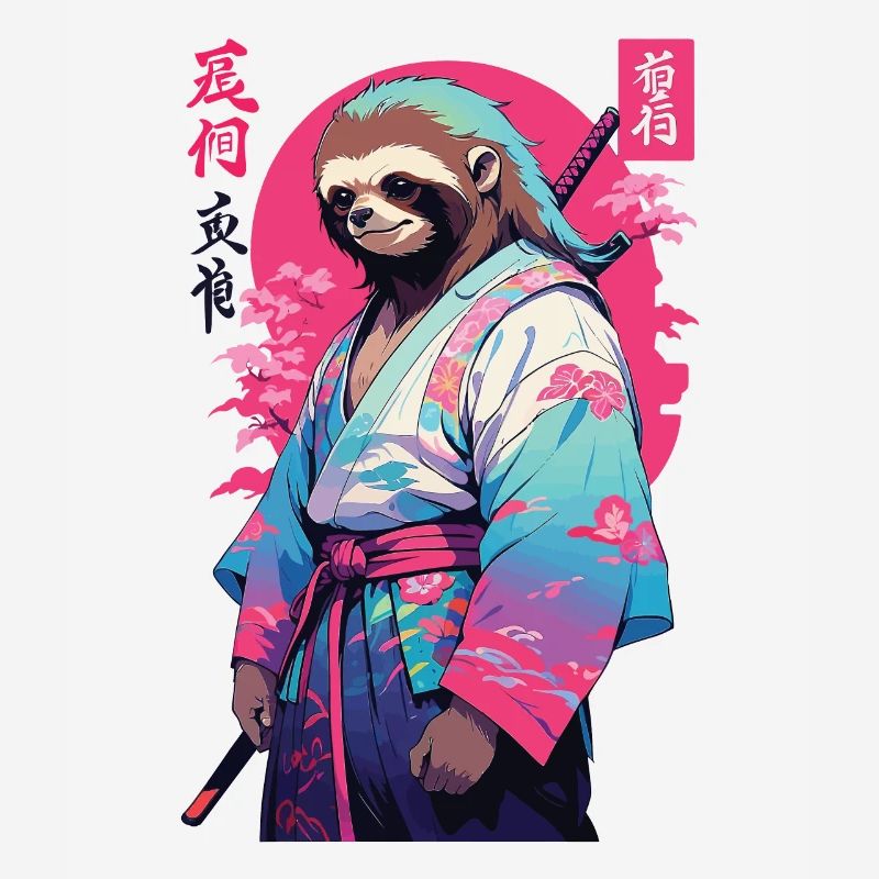 Samurai Sloth Aesthetic Vaporwave Style