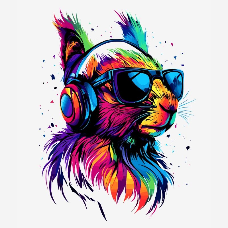 Eichhörnchen Kopfhörer Bunt Popart DJ Eichhörnchen