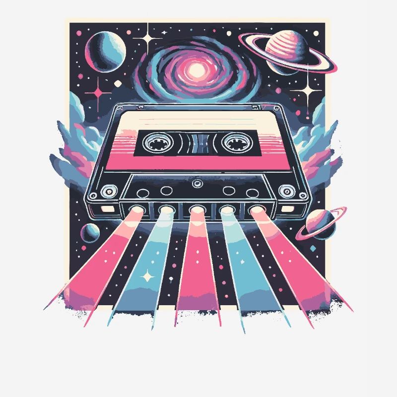 Retro Cassette Space Neon Galaxy