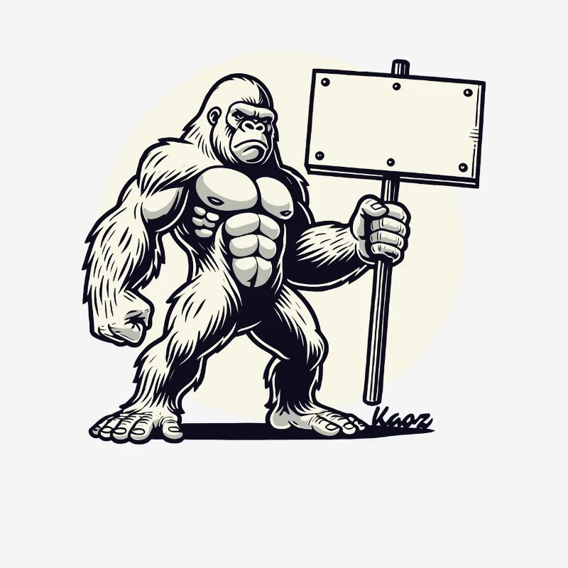 Strong gorilla with a blank shield: Your text here!