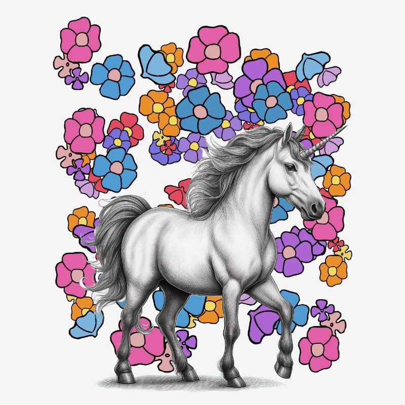 Licorne Cheval Fleurs Printemps Fleur