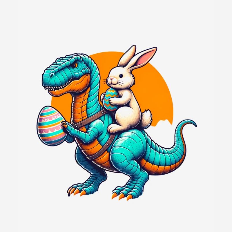 Easter Bunny Riding Dinosaur with Easter Egg
