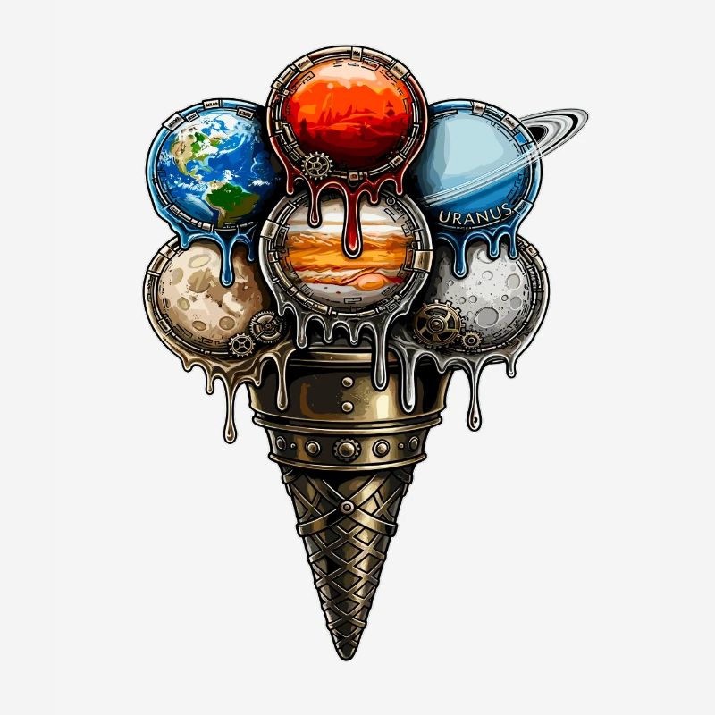 Steampunk Planet Cream Waffle Retro Sci-Fi
