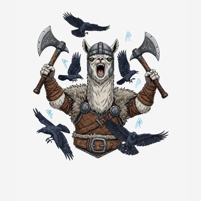 Viking Alpaca Berserker with Ravens