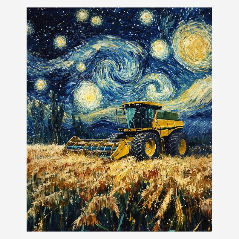 moissonneuse-batteuse fermier style van gogh étoilé