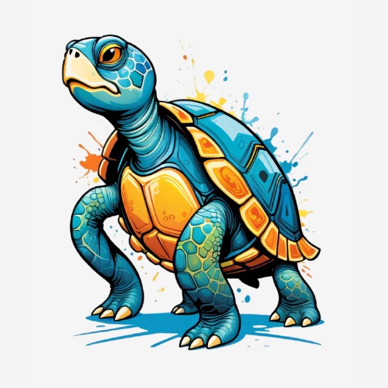 Colored turtle illustration with splashes