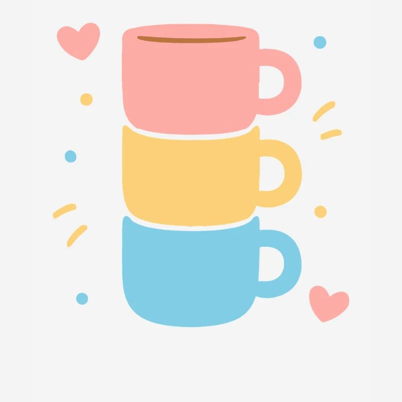 Cute Coffee Mug Stack Pastel Hearts Love