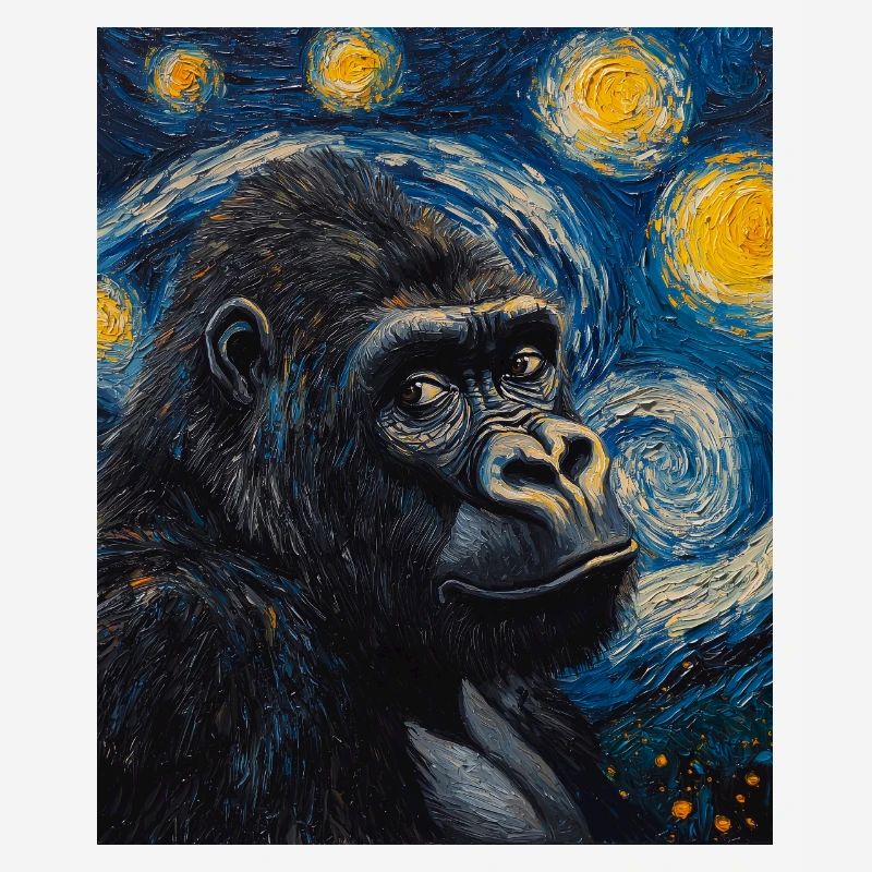 Gorilla Gorillas Monkey Van Gogh Style Starry Night