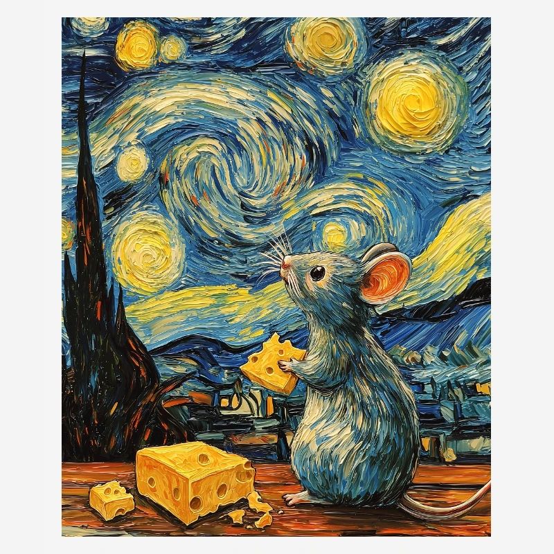 Mouse Eats Cheese Van Gogh Style Starry Night