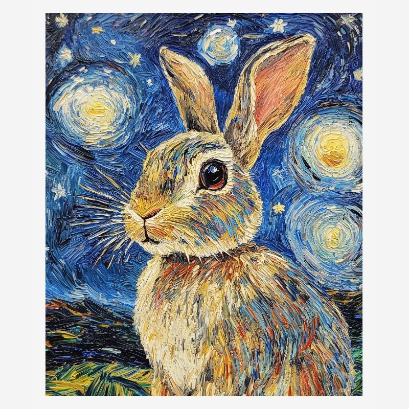Bunny Rabbit Bunny Van Gogh Style Starry Night