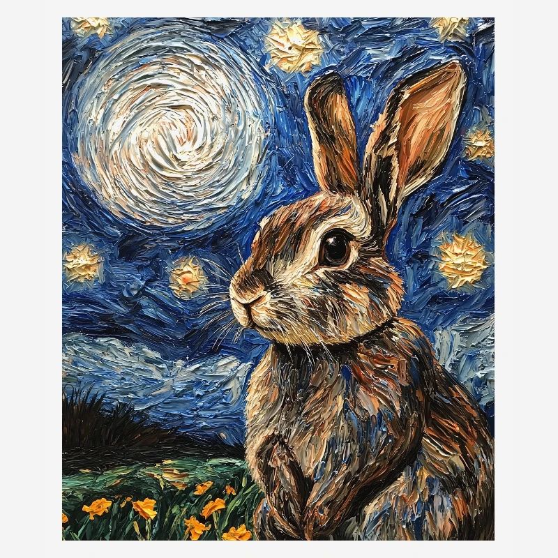 Bunny Rabbit Bunny Van Gogh Style Starry Night
