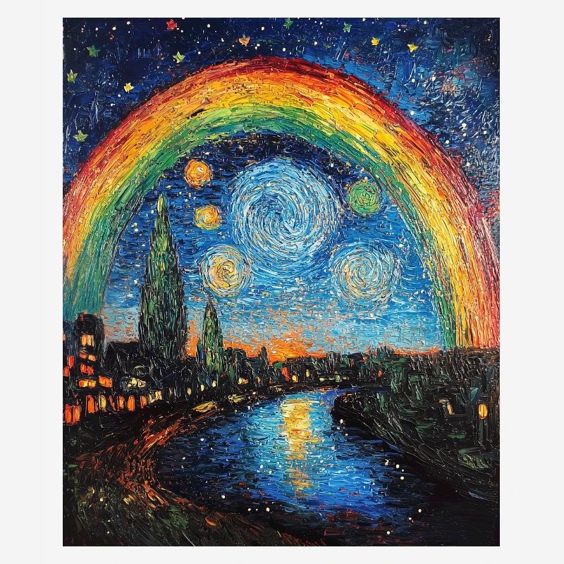 Rainbow Van Gogh Style Starry Night
