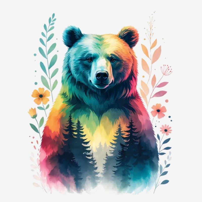 Rainbow bear in the forest