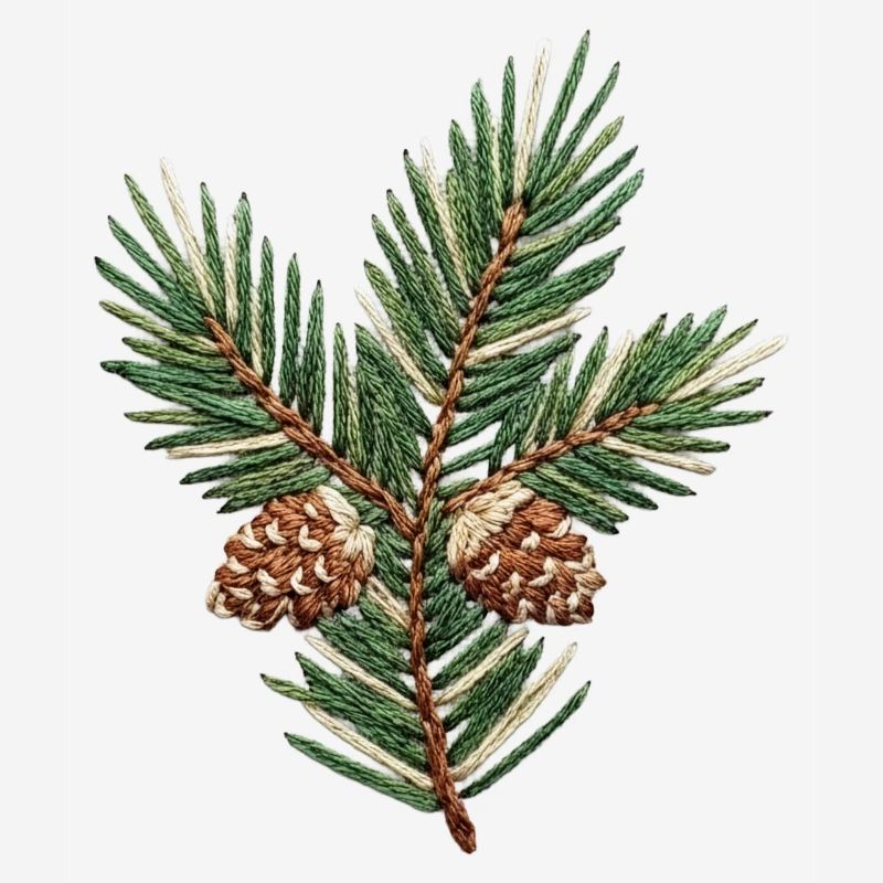 Branche de Noël brodée – vert subtil (imprimé)