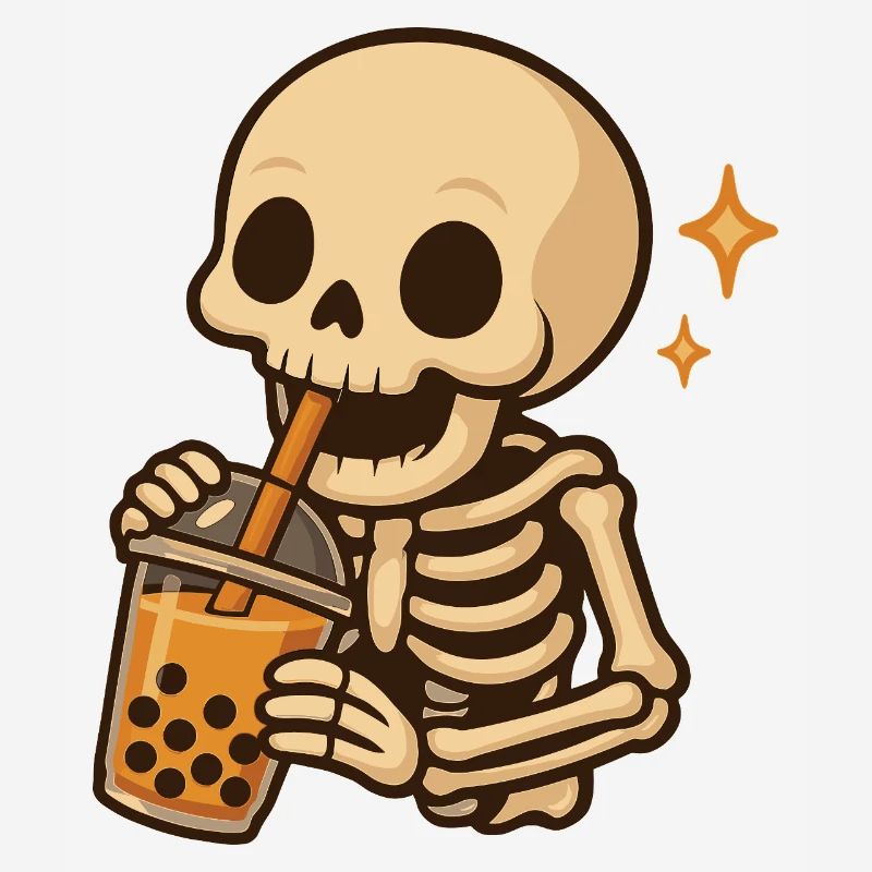 Skeleton with Bubble Tea kawaii Skeleton