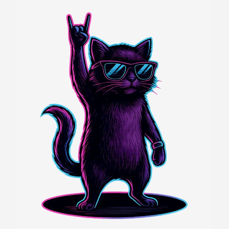 Chat Chat Synthwave avec la pose Rockhand