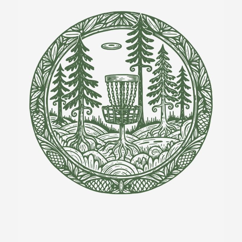 Forest Disc Golf Basket Flying Disc Course Scene