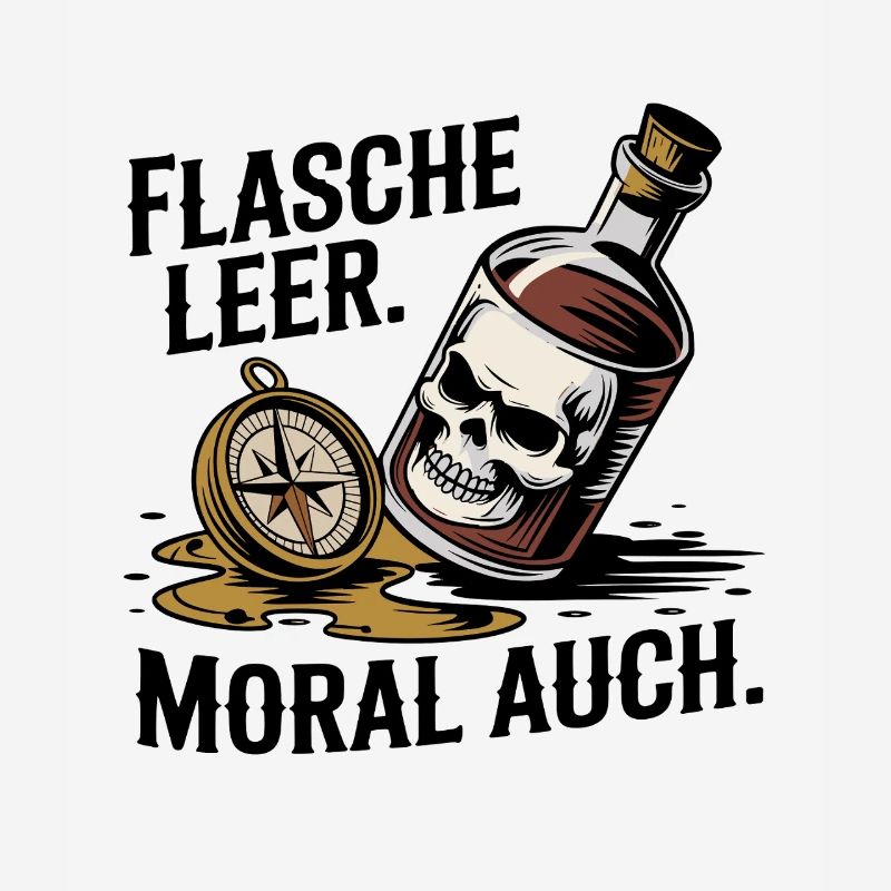 Bottle Empty Morale Also Skull Compass Alcohol