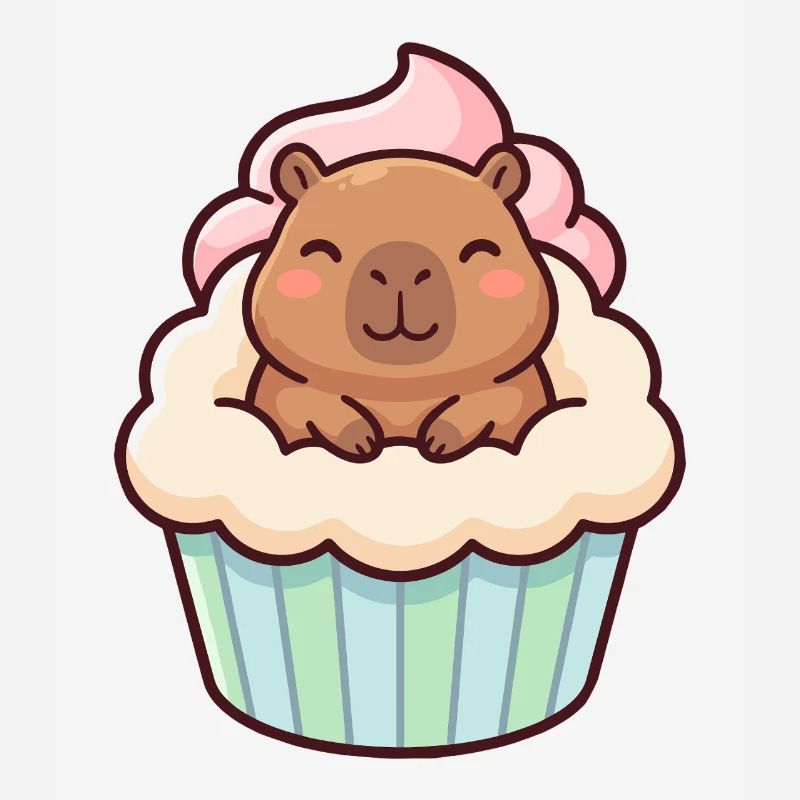 Capybara dans un motif de cupcake mignon, mignon