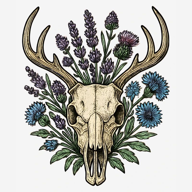 Os de cerf avec couronne de fleurs