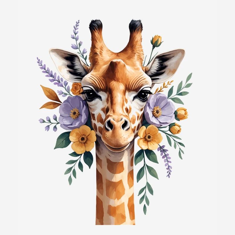 Girafe avec une couronne de fleurs