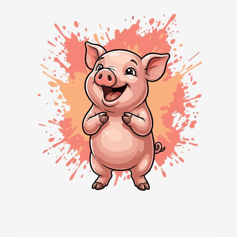 Cochon rieur avec éclaboussures de couleur
