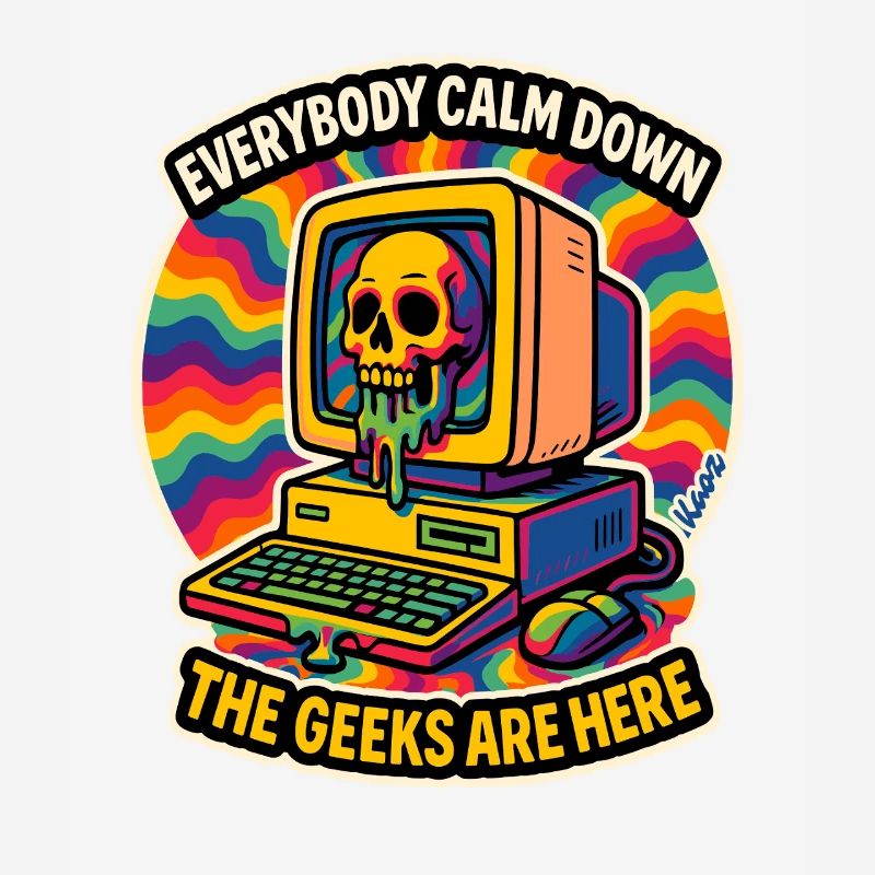 Geeks Are Here Retro Skull Computer
