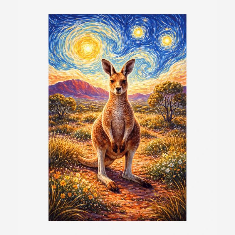 Kangaroo under Starry Night