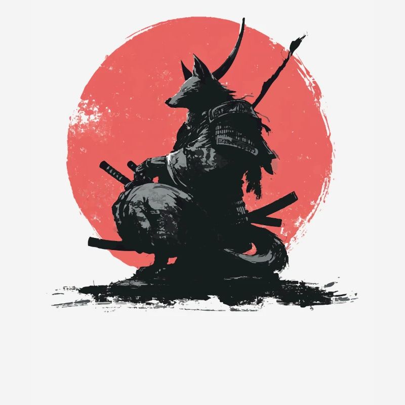 Wolf Samurai on Red Sun