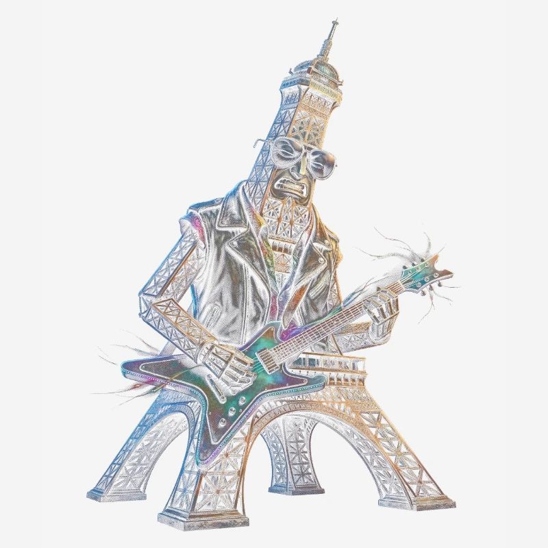 Eiffelturm spielt E-Gitarre