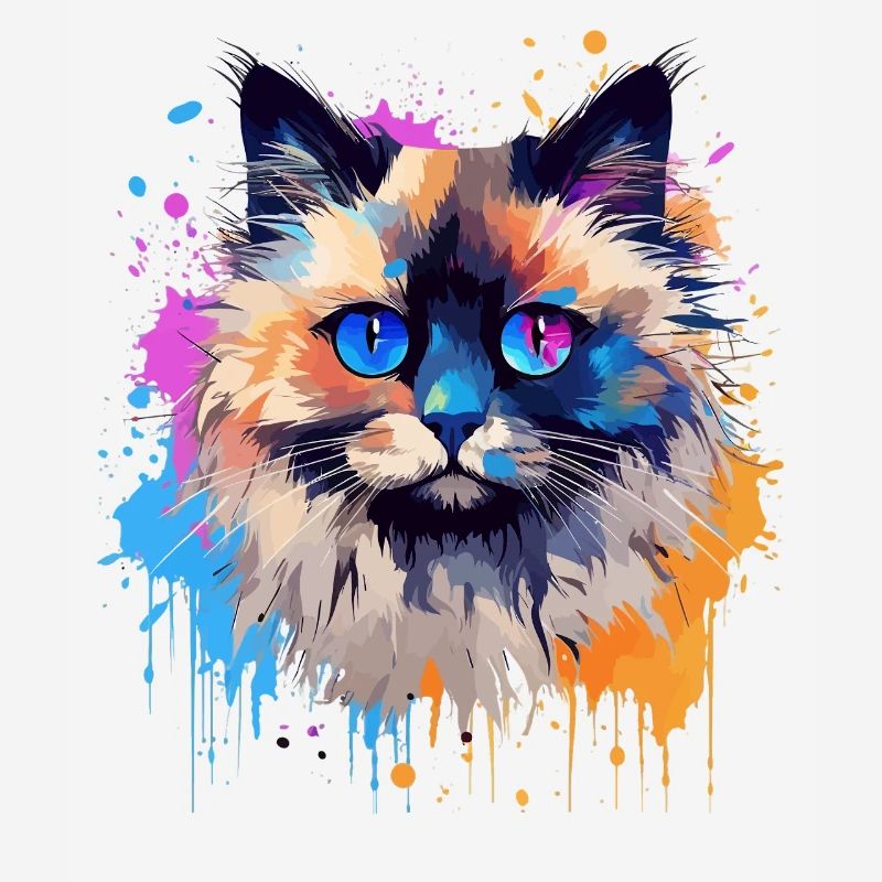 Bunte Birman-Katzengesicht-Splash-Kunst