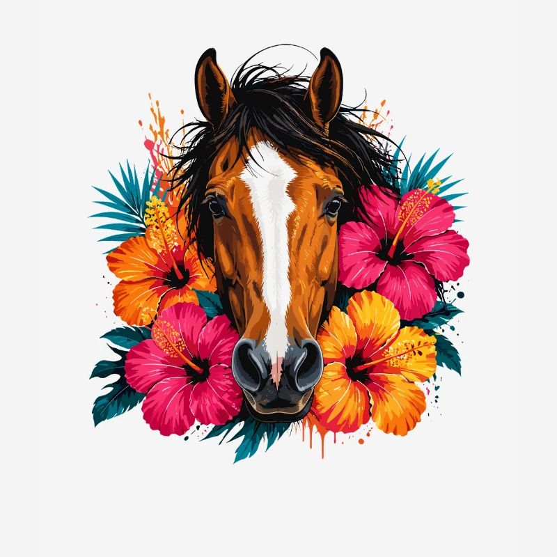 Pferd mit tropischen Blüten