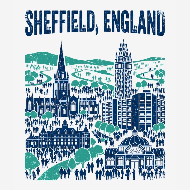 La silhouette de Sheffield, Angleterre, avec des monuments