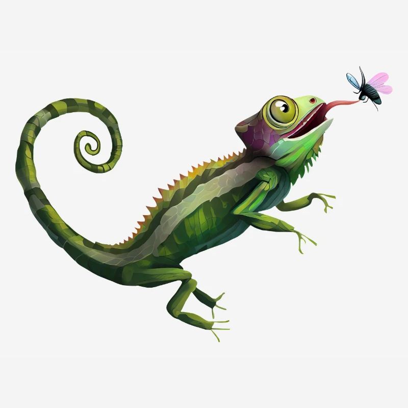 Chameleon eats fly