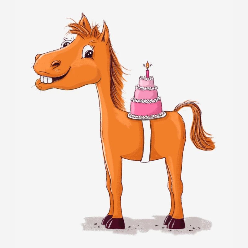 Pferd oder Pony mit Geburtstagstorte