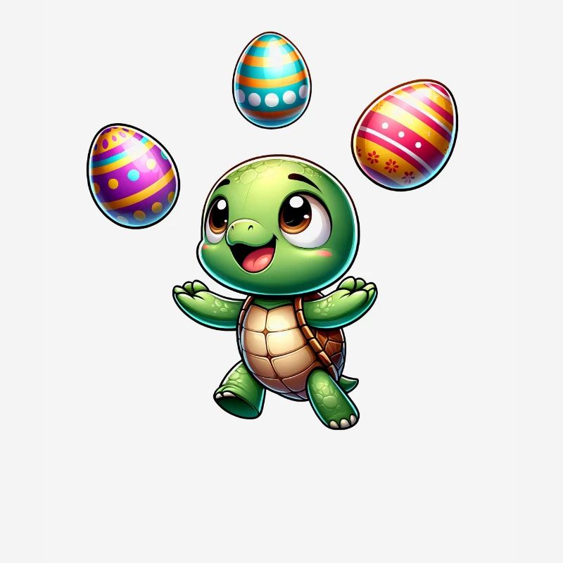 Turtle juggling easter eggs, artistic darst