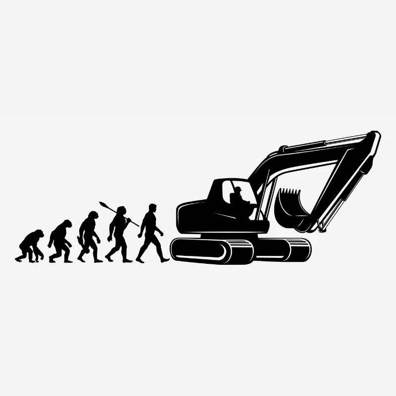 Evolution - conduite d'une excavatrice - chantier de construction, ouvrier du bâtiment