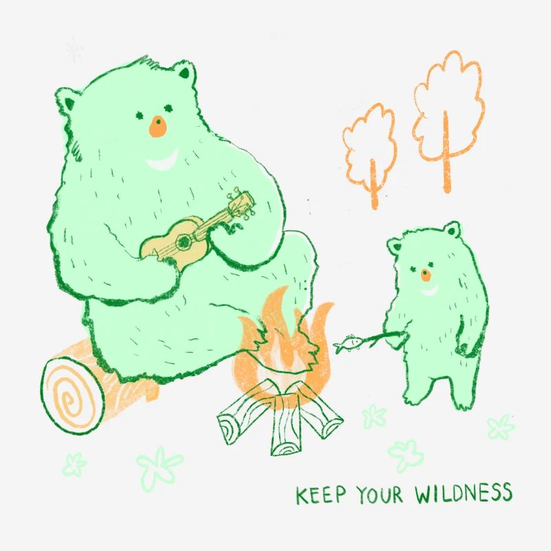 Camping bears with ukulele
