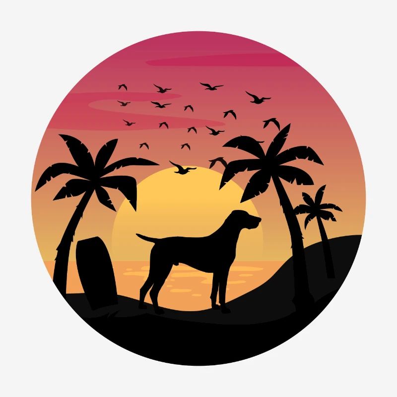 German Shorthaired Pointer Beach Sunset Palm Trees