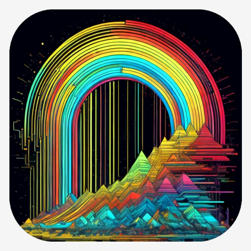 Psychedelic Motif Mountains with Rainbow