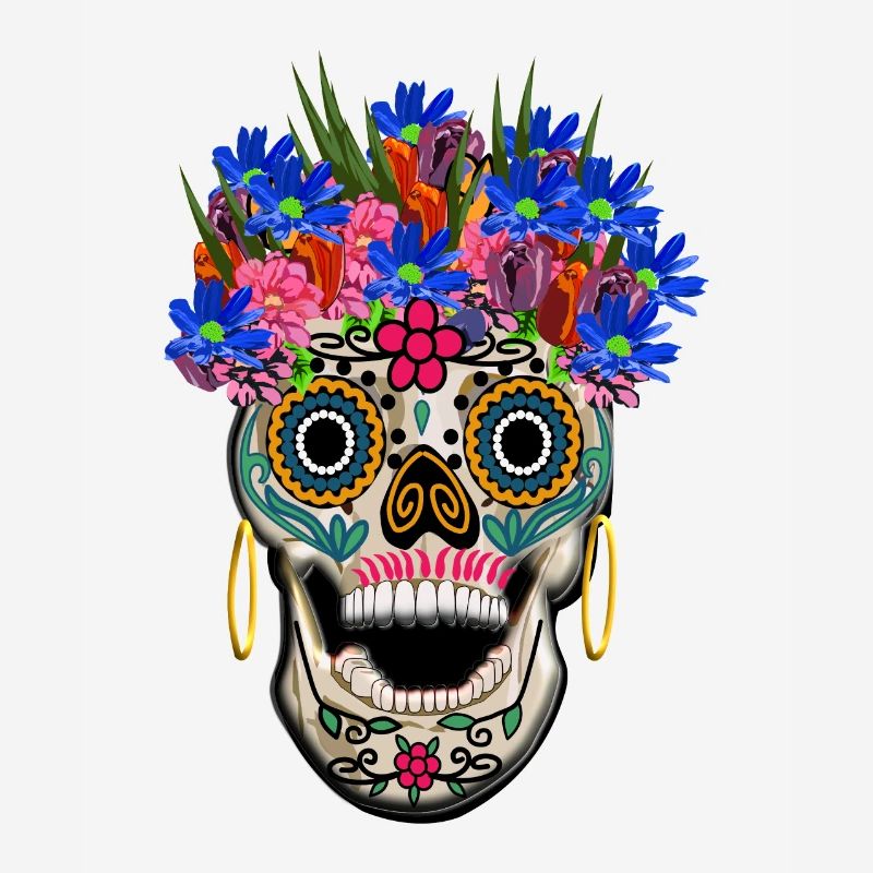 Crâne décoré de fleurs, jour sélénium / Muertos