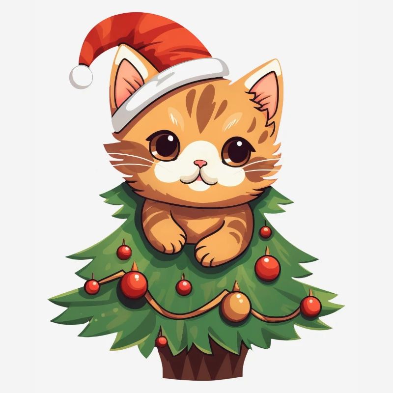 Chat de Noël - Chat mignon dans le sapin de Noël