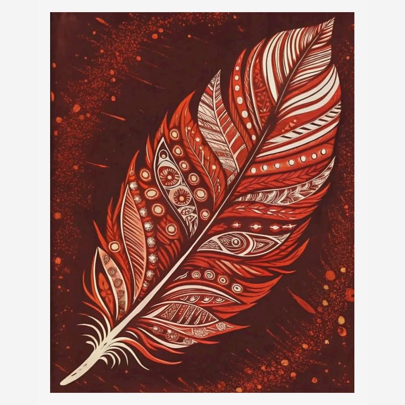 Red-White Feather - Elegance on Red