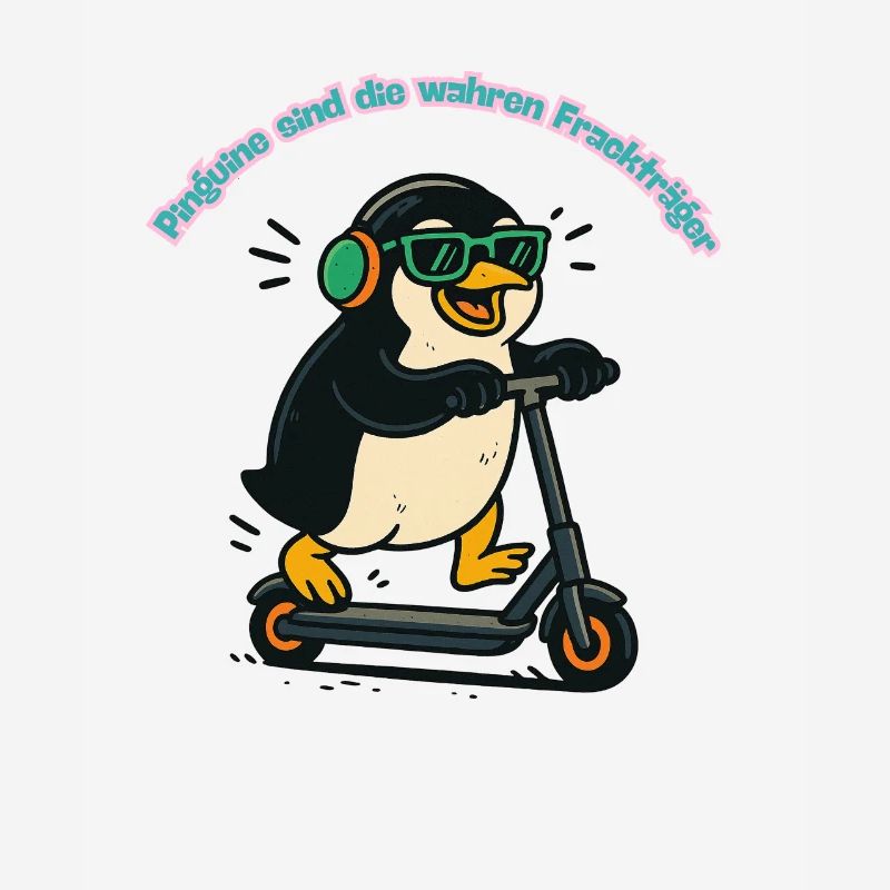 Manchot queue-de-pie sur trottinette