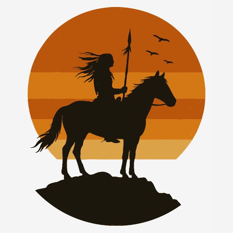 Silhouette du cavalier du coucher de soleil