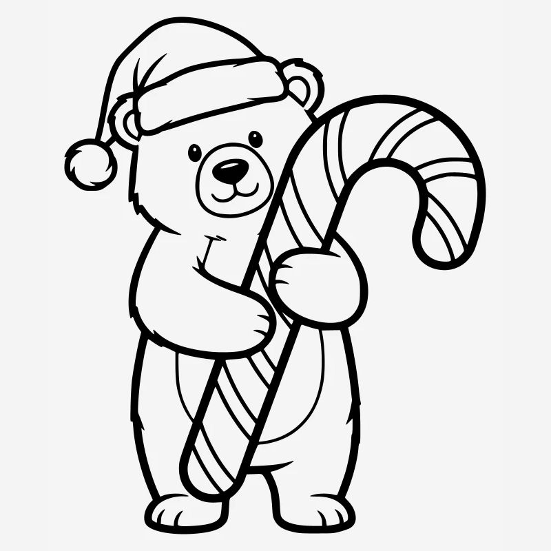 Petit ours de Noël mignon avec une canne d’orge d’orge