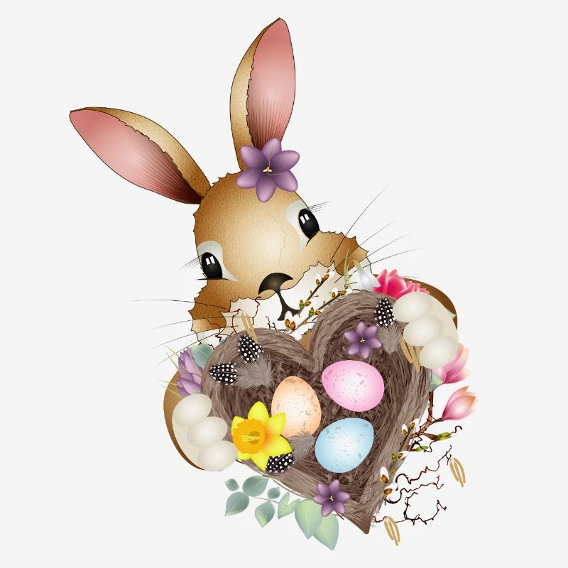 Cute Easter bunny with heart and Easter basket