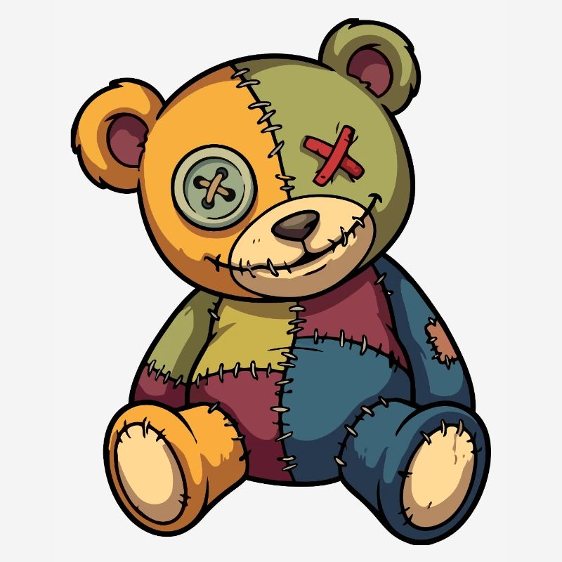 Ours en peluche patchwork unique fabriqué en patch bouton Eye