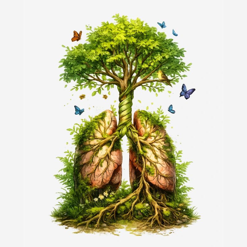 Tree grows from green lungs