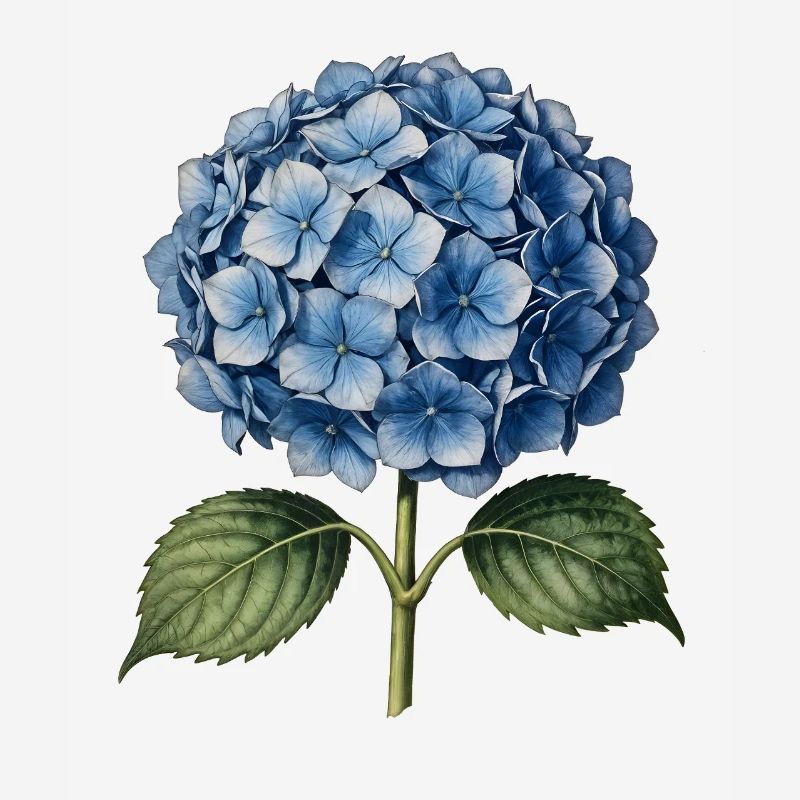 Illustration engraving of a blue hydrangea